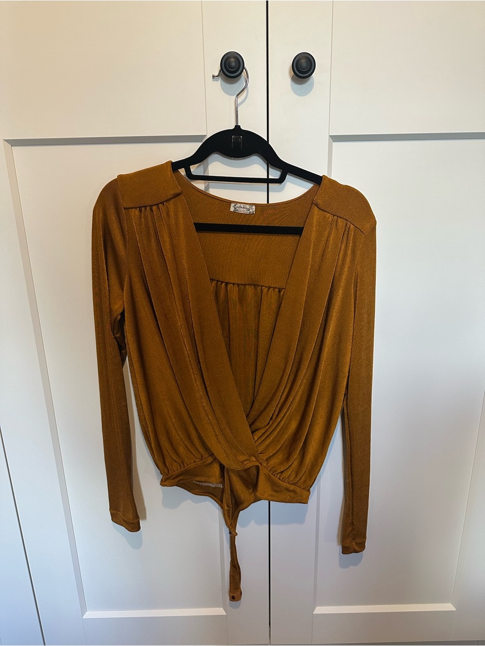 NWOT Free People Rust Brown/Gold Drape Front Women's Top